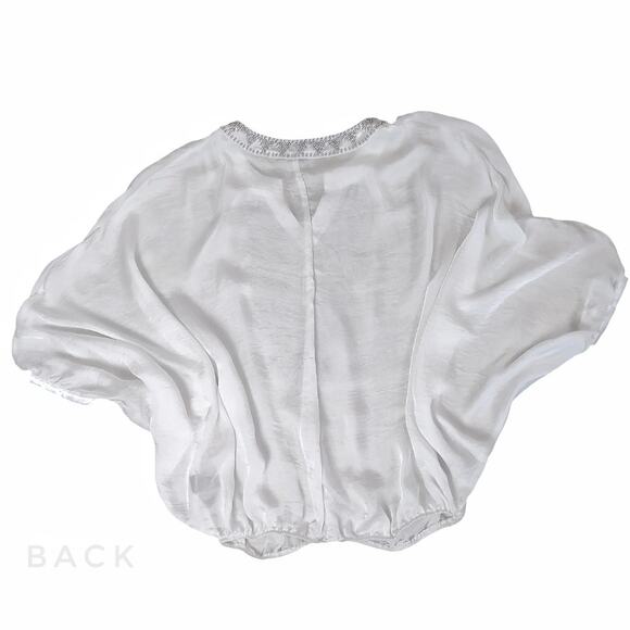White Ponch Style Blouse by BLACK Boho Top w/ Silver Beads Goddess Festival Sz M - Picture 7 of 9